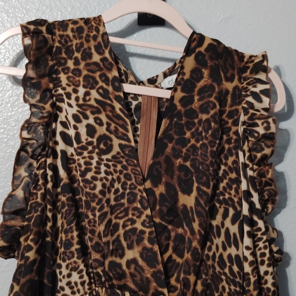 Oh Polly Leopard Print Dress  Open Shoulder Size 2 - Picture 3 of 14